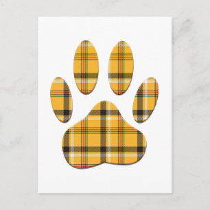 Tartan Dog Paw Print Postcard