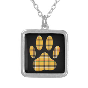 Tartan Dog Paw Print Silver Plated Necklace