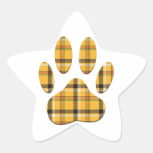 Tartan Dog Paw Print Star Sticker