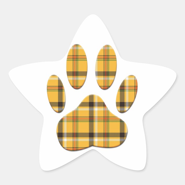 Tartan Dog Paw Print Star Sticker (Front)
