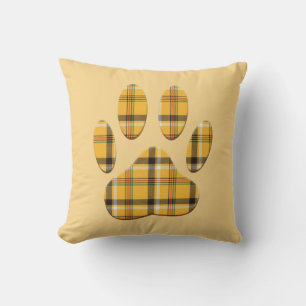Tartan Dog Paw Print Throw Pillow
