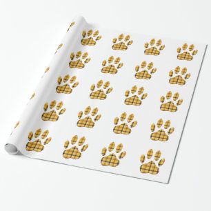 Tartan Dog Paw Print Wrapping Paper
