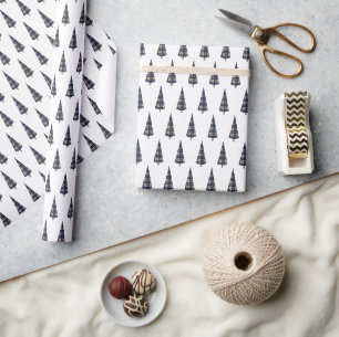 Tartan Fashion Christmas Tree Pattern Blue Wrapping Paper