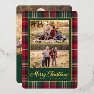 Tartan Frame Multi Photo Merry Christmas Foil Holiday Card