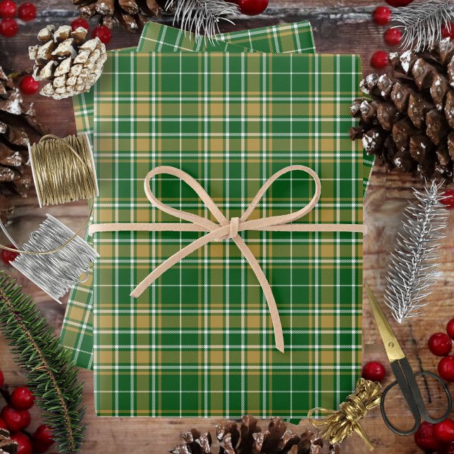 Tartan - green-caramel gold-white wrapping paper sheet (Tartan - green-caramel gold-white wrapping paper sheets by Leapfroglisics Shop)