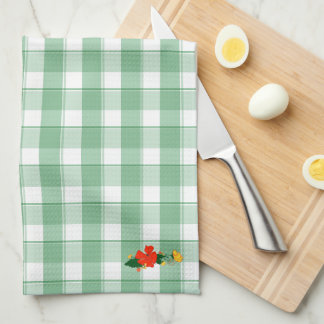Tartan green simple wildflower pattern kitchen towel
