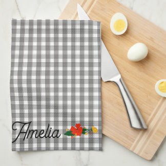 Tartan grey simple wildflower pattern name kitchen towel