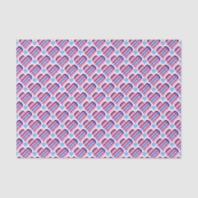 Tartan Hearts Pattern Pink and Blue Valentine Tissue Paper (Front)