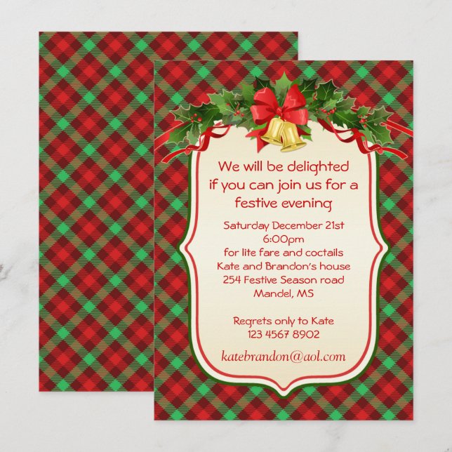Tartan holly sells fête de Noël Invitation (Devant / Derrière)