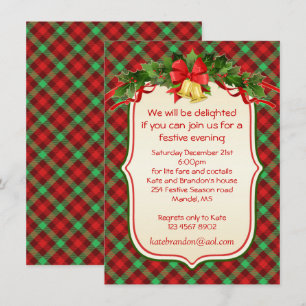 Tartan holly sells fête de Noël Invitation