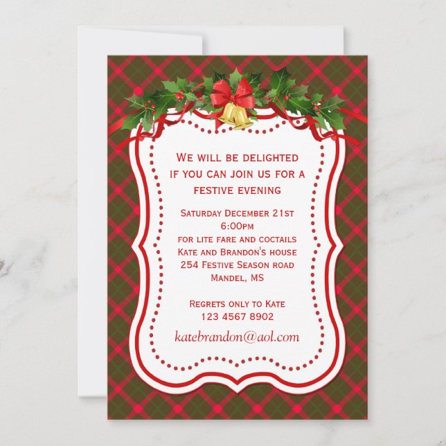 Tartan holly sells fête de Noël Invitation (Devant)