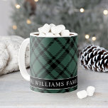 Tartan Hunter Green Plaid Custom Family Monogram Coffee Mug<br><div class="desc">Personalize this festive Christmas coffee or hot cocoa mug with your family name and date established (year married or year first child was born) or other custom text. Design features a classic yet modern hunter / pine green and black Scottish tartan plaid patterned background. The green background can be customized...</div>