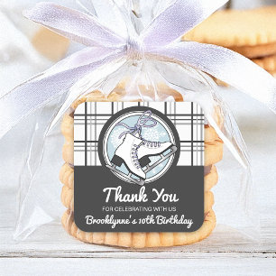 Tartan Ice Skating Kids Birthday Party Favour Square Sticker