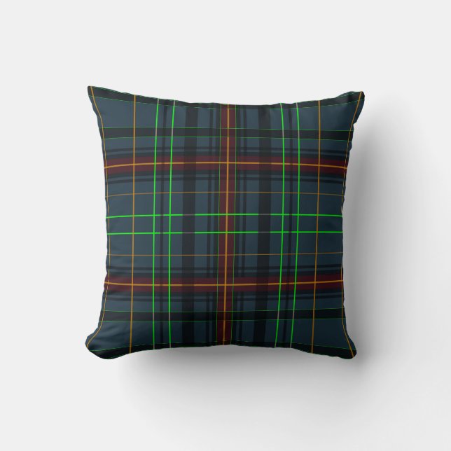 Tartan in blue, orange, green... throw pillow (Front)