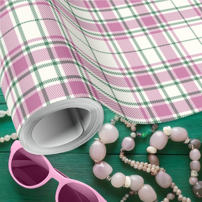 Tartan - Ivory-Rose Pink-Emerald Green Wrapping Paper (Tartan - Ivory-Rose Pink-Emerald Green Wrapping Paper by Leapfroglisics shop)