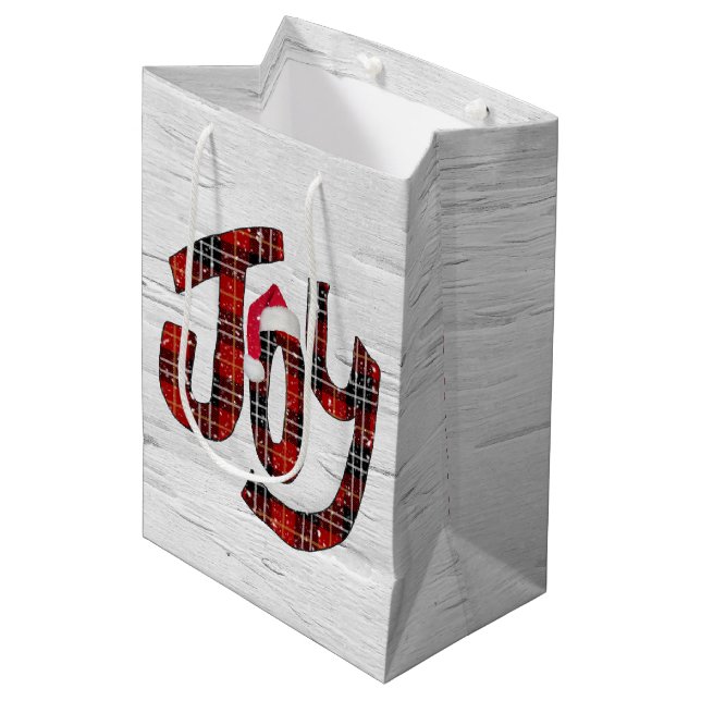 Tartan Joy On White Birch Medium Gift Bag (Front Angled)