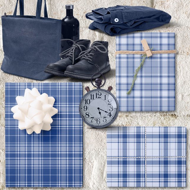 Tartan - Light to Navy Blue Different Wrapping Paper Sheet (Tartan - Light to Navy Blue Different Wrapping Paper Sheets by Leapfroglisics Shop)