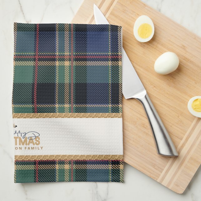 Tartan Merry Christmas Gold Frame ID1141B Kitchen Towel (Quarter Fold)