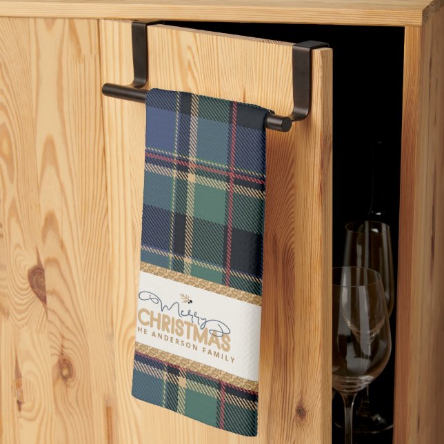 Tartan Merry Christmas Gold Frame ID1141B Kitchen Towel (Thirds Fold)