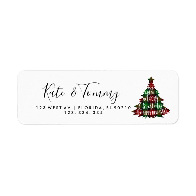 tartan merry Christmas tree card return address (Front)