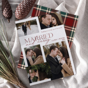 Tartan Merry & Married Photo Newlywed Holiday Card