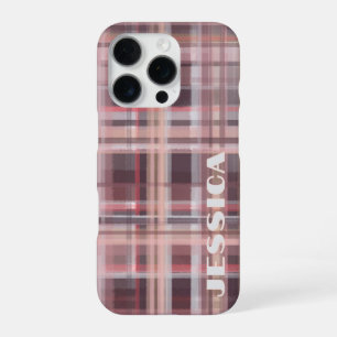 Tartan Monogram Burgundy Red Blush Pink Stripes  iPhone 16 Pro Case