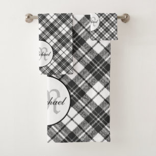 Tartan motif Noël noir blanc Monogramme