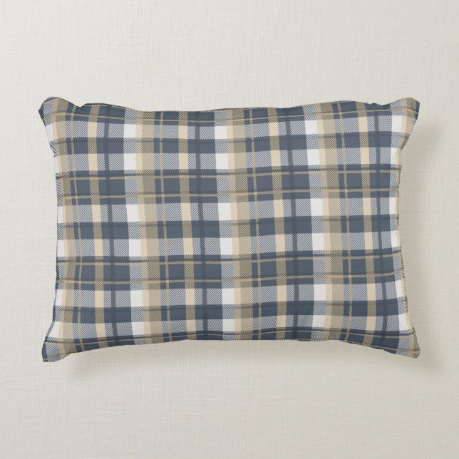 Tartan - Navy, Sand and Natural White Accent Pillow (Front)