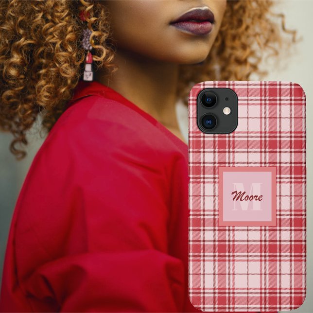 Tartan - Pastel Pink with Cerise and Maroon Red Case-Mate iPhone Case (Creator Uploaded)