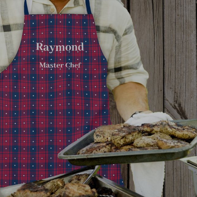 Tartan - Patriotic -Red Blue White Stars Apron (Creator Uploaded)