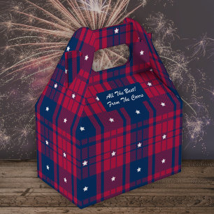 Tartan - Patriotic - Red Blue White Stars - Gable Favor Box