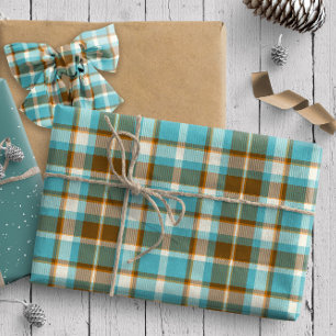 Tartan Pattern5 Turquoise and Gold ID210 Wrapping Paper