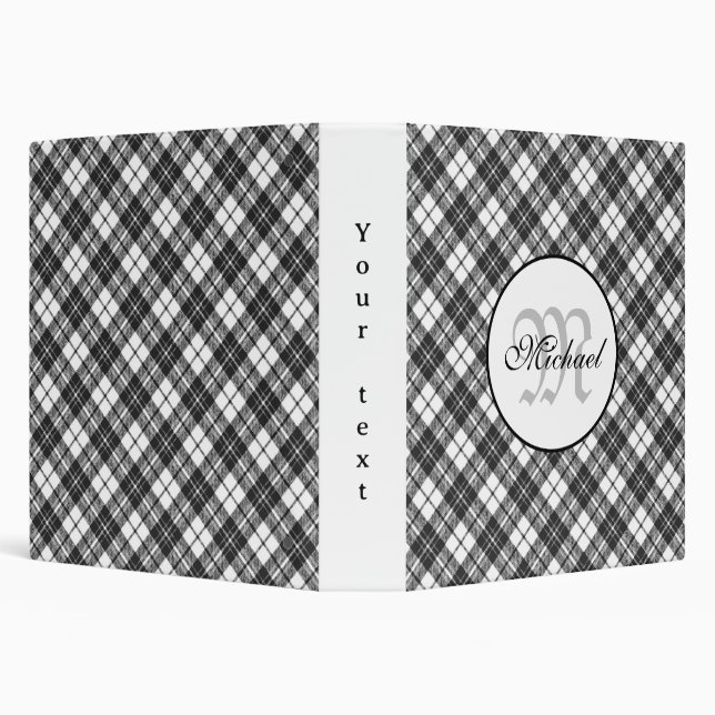Tartan pattern Christmas black white Monogram Binder (Background)