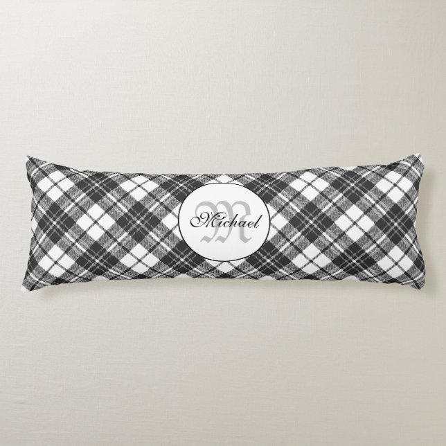 Tartan pattern Christmas black white Monogram Body Pillow (Front)