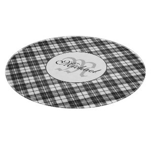 Tartan pattern Christmas black white Monogram Cutting Board