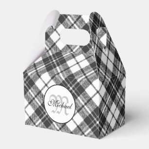 Tartan pattern Christmas black white Monogram Favor Box