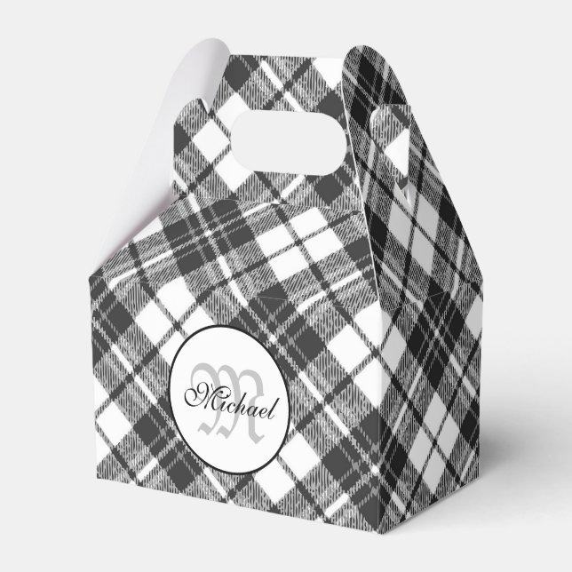 Tartan pattern Christmas black white Monogram Favor Box (Front Side)