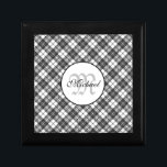 Tartan pattern Christmas black white Monogram Gift Box<br><div class="desc">Monogram Personalize with your custom initial and name. Tartan pattern holidays Christmas xmas black white elegant lines geometric cool fun classic elegance
christmas,  tartan,  pattern,  holidays,  xmas,  black and white,  elegant,  lines,  geometric,  cool,  fun,  classic,  elegance</div>