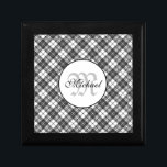 Tartan pattern Christmas black white Monogram Gift Box<br><div class="desc">Monogram Personalize with your custom initial and name. Tartan pattern holidays Christmas xmas black white elegant lines geometric cool fun classic elegance
christmas,  tartan,  pattern,  holidays,  xmas,  black and white,  elegant,  lines,  geometric,  cool,  fun,  classic,  elegance</div>