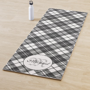 Tartan pattern Christmas black white Monogram Yoga Mat