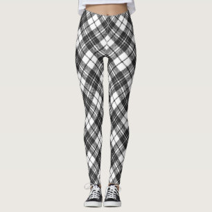 Tartan pattern holidays Christmas black white Leggings