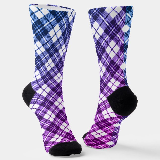 Tartan pattern holidays Christmas blue purple Socks (Angled)