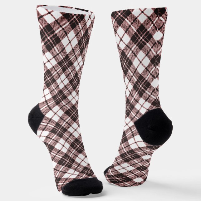 Tartan pattern holidays Christmas brown rose Socks (Angled)