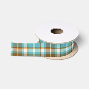 Tartan Pattern Turquoise and Gold ID210 Satin Ribbon