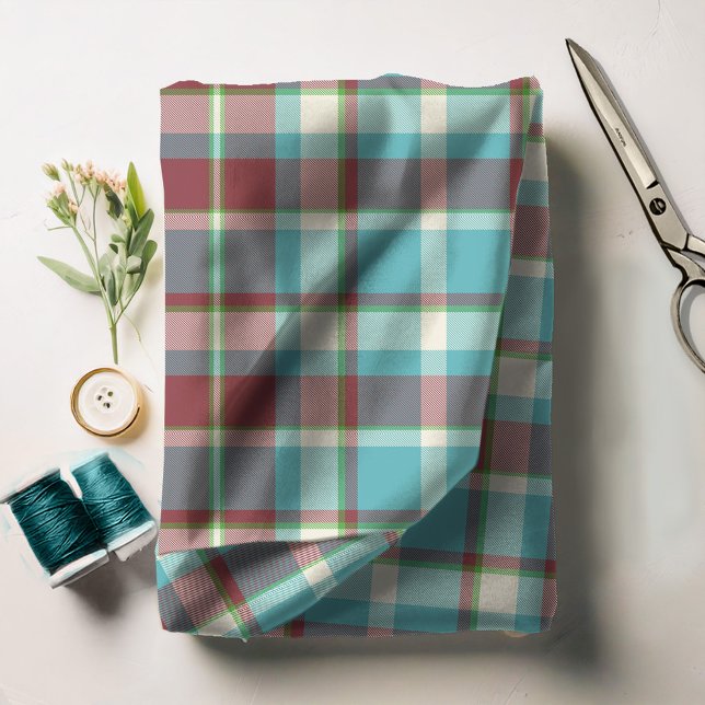 Tartan Pattern Turquoise and Red ID210 Fabric (Creator Uploaded)