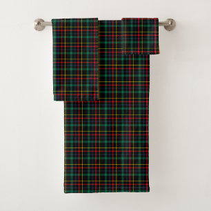 Tartan-patterned towel set with red, green, blue