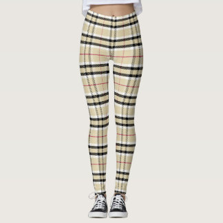 Tartan Plaid À damiers Motifs Leggings en beige