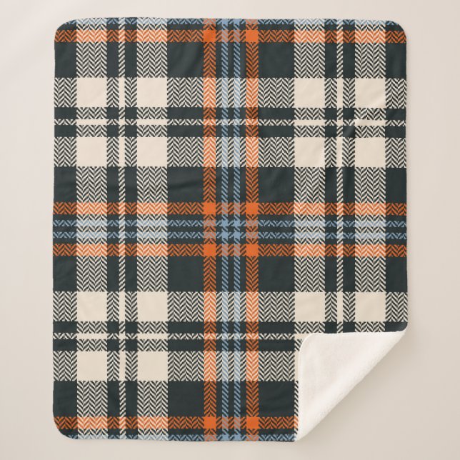 Tartan plaid automne motif en noir, orange, bleu (Devant)