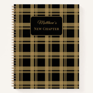 Tartan Plaid Black Gold New Chapter Notebook