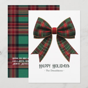 Tartan Plaid Bow Family Photo Happy Christmas Holiday Card